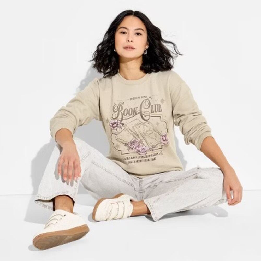 Women's Book Club ACOTAR Graphic Pullover Sweatshirt - Sand Size Large